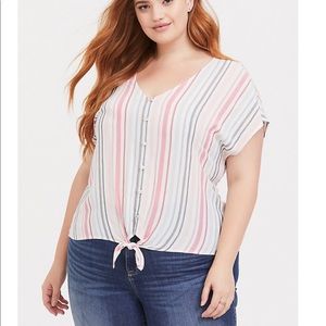 PINK MULTI STRIPE TIE FRONT DOLMAN TOP